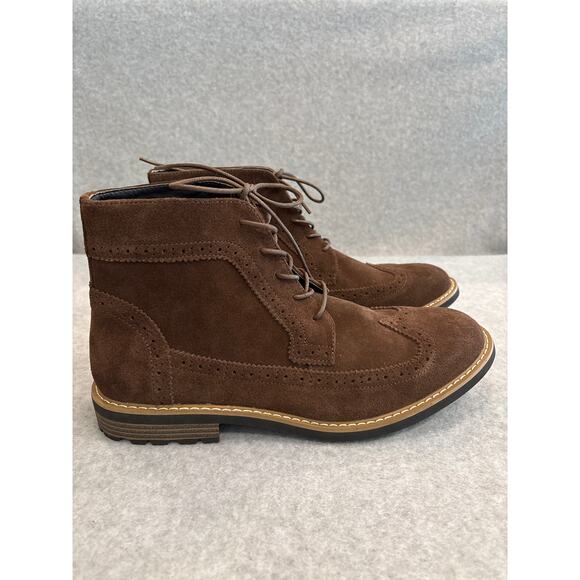 Joseph Abboud Lewis Mens Size 12 Brown Leather Suede Wingtip Lace Up Ankle Boots - Picture 5 of 10